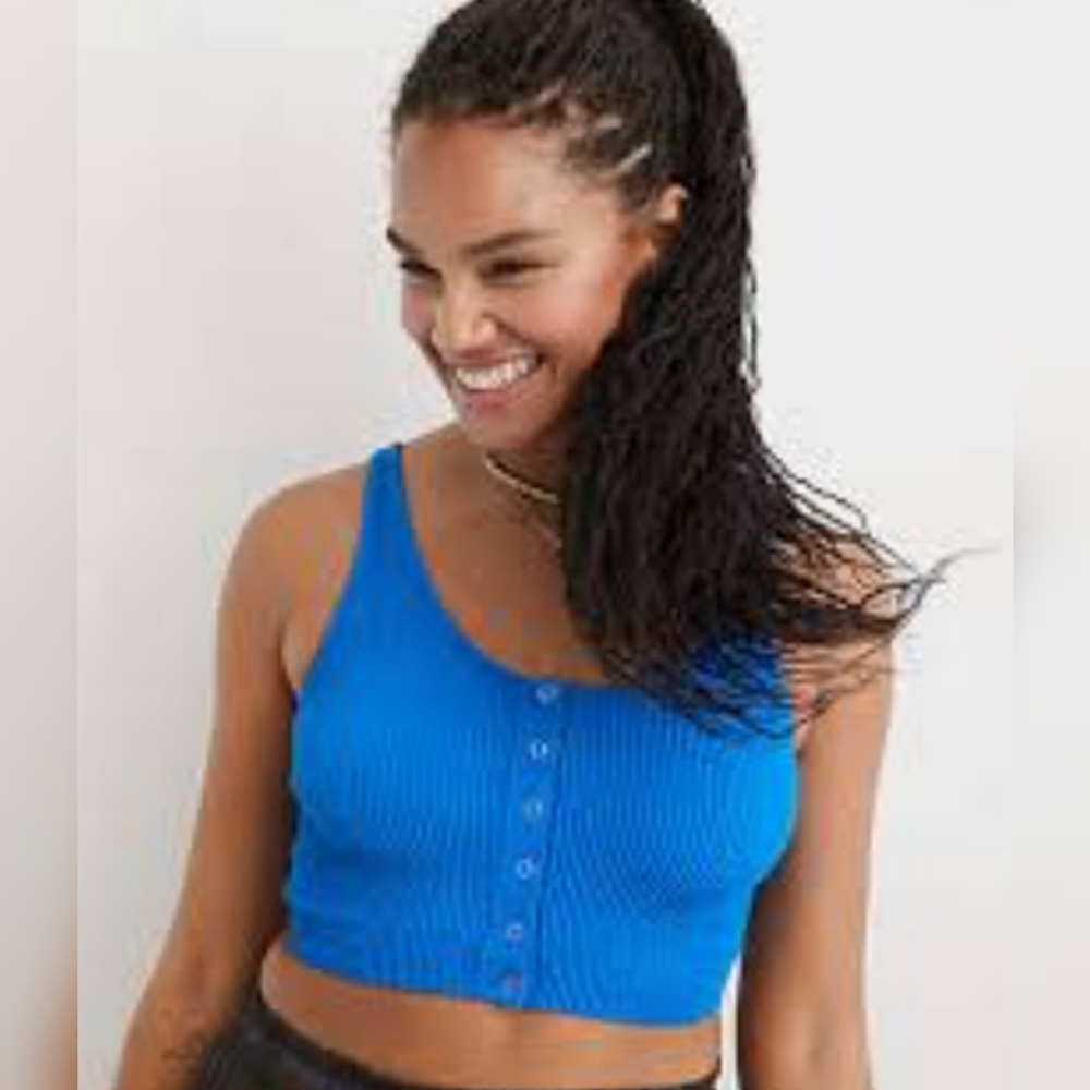 AERIE Longline Seamless Royal Blue Bralette - Picture 2 of 14